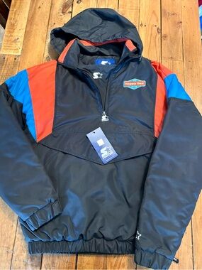 Happy Dad x STARTER Black Hooded Anorak with Red & Blue Shoulder Panels